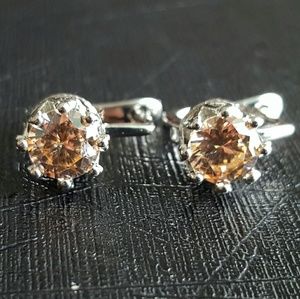 Crown Hoop Earrings Champagne CZ Stone